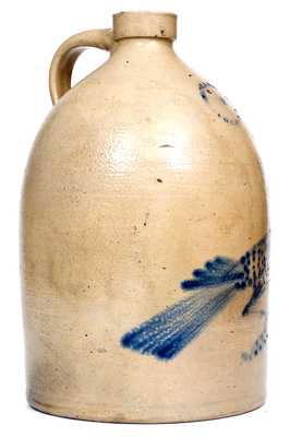 Two-Gallon N CLARK JR / ATHENS N Y Stoneware Jug w/ Cobalt Bird Decoration