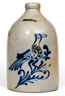 BERGEN & FOY Stoneware Advertising Bird Jug, attrib. W. Roberts, Binghamton, NY