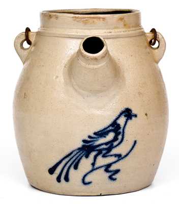 Stoneware Batter Pail w/ Cobalt Bird Decoration, attributed to the White Pottery, Utica, NY