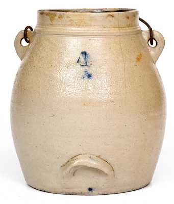 Stoneware Batter Pail w/ Cobalt Bird Decoration, attributed to the White Pottery, Utica, NY