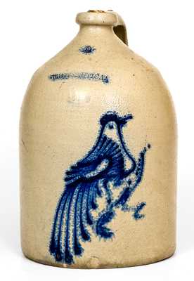 WHITES UTICA Stoneware Jug w/ Cobalt Bird Decoration