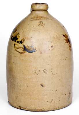 Unusual WM. E. WARNER / MANUFACTORY (West Troy, NY) Stoneware Jug w/ Ochre