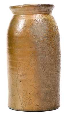 Rare Stoneware Canning Jar with Incised Pottery Price List, Ohio River Valley, possibly WV