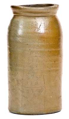 Rare Stoneware Canning Jar with Incised Pottery Price List, Ohio River Valley, possibly WV