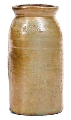 Rare Stoneware Canning Jar with Incised Pottery Price List, Ohio River Valley, possibly WV