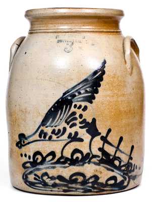 Rare FORT EDWARD / POTTERY CO Stoneware Jar w/ Chicken-Pecking-Corn Scene