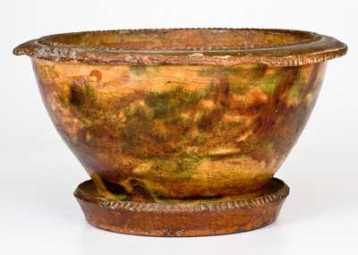 Unusual Multi-Glazed Redware Flowerpot with Flared Rim, Strasburg, VA, circa 1890