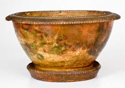 Unusual Multi-Glazed Redware Flowerpot with Flared Rim, Strasburg, VA, circa 1890