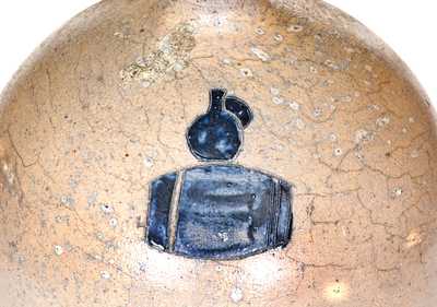 Outstanding Stoneware Jug w/ Incised Jug and Whiskey Barrel, probably Kentucky