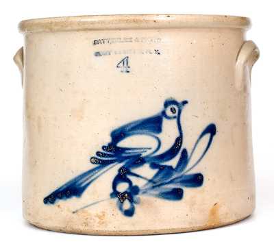 4 Gal. SATTERLEE & MORY / FORT EDWARD, N.Y. Stoneware Bird Crock