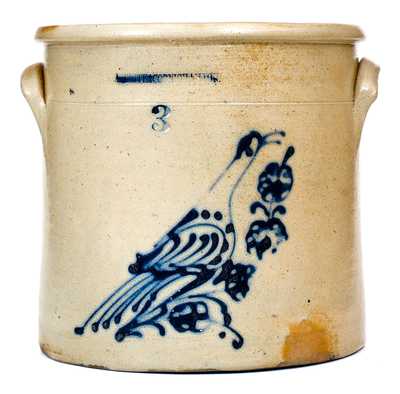 3 Gal. N. A. WHITE & CO. BINGHAMTON Stoneware Bird Crock