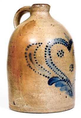 Rare 1 Gal. Att. Pfaltzgraff, York, PA Stoneware Jug w/ Heart Decoration