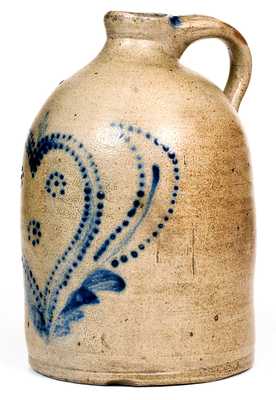 Rare 1 Gal. Att. Pfaltzgraff, York, PA Stoneware Jug w/ Heart Decoration