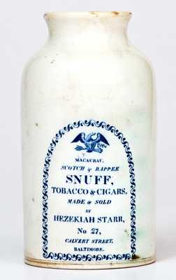 Very Rare Hezekiah Starr, Baltimore, MD Creamware Snuff Jar, circa 1812