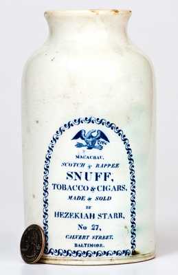 Very Rare Hezekiah Starr, Baltimore, MD Creamware Snuff Jar, circa 1812