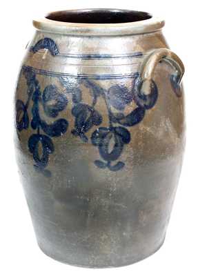 Scarce 7 Gal. J. WEAVER, Beaver, PA Stoneware Jar w/ Elaborate Floral Decoration
