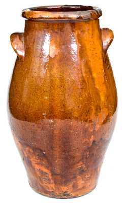 Very Unusual Large-Sized Lead-Glazed Redware Jar, possibly Southern origin