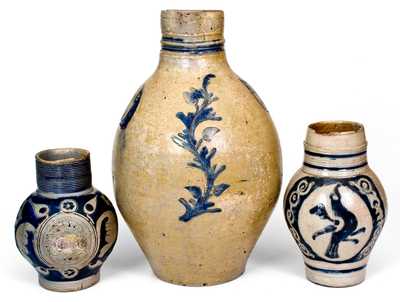 Lot of Three: 18th Century Westerwald, Germany Incised Stoneware