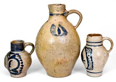 Lot of Three: 18th Century Westerwald, Germany Incised Stoneware