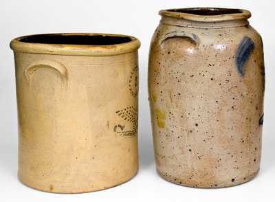 Lot of Two: 5 Gal. Ohio Stoneware Jars incl. Stenciled Eagle Decoration
