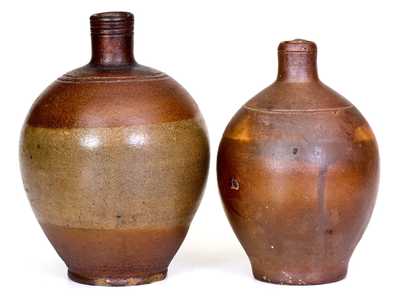 Lot of Two: Small-Sized Stoneware Jugs with Iron-Oxide Dip, Charlestown, MA origin