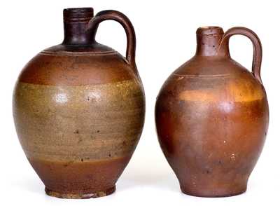 Lot of Two: Small-Sized Stoneware Jugs with Iron-Oxide Dip, Charlestown, MA origin