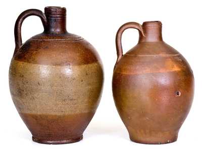 Lot of Two: Small-Sized Stoneware Jugs with Iron-Oxide Dip, Charlestown, MA origin