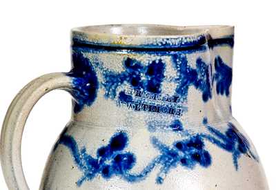 Extremely Rare and Fine H. REMMEY / BALTIMORE Stoneware Pitcher w/ Floral Vine Design