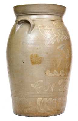 Rare 5 Gal. G. N. Fulton, Alleghany County, VA Stoneware Churn w/ White Slip Decoration