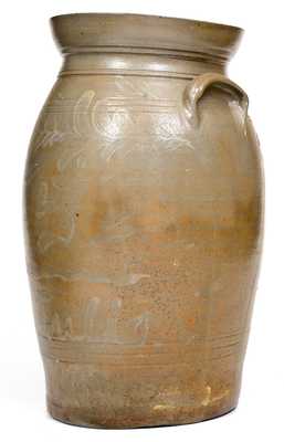 Rare 5 Gal. G. N. Fulton, Alleghany County, VA Stoneware Churn w/ White Slip Decoration