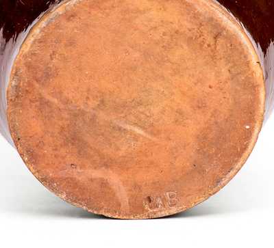 Unusual Redware Jar w/ Scrolled Handles Impressed "A B," possibly Absalom Bixler