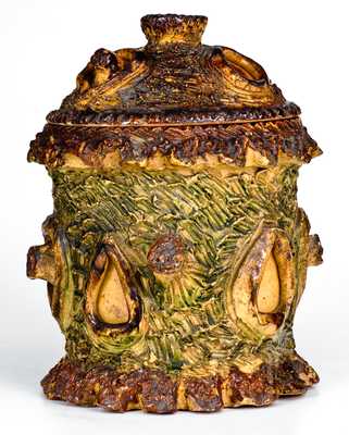 Very Unusual Redware Stump Form Tobacco Jar, circa 1885
