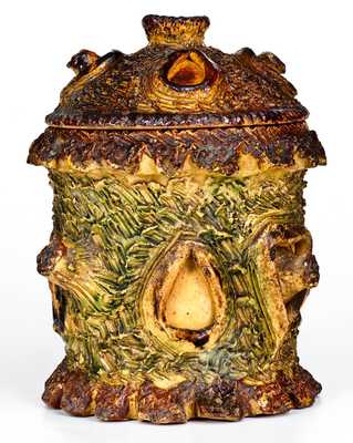 Very Unusual Redware Stump Form Tobacco Jar, circa 1885