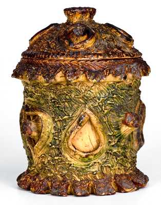 Very Unusual Redware Stump Form Tobacco Jar, circa 1885