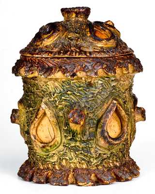 Very Unusual Redware Stump Form Tobacco Jar, circa 1885