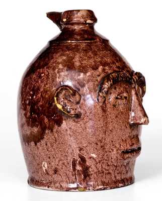 Outstanding Redware Pottery Face Jug, Ontario, circa 1880