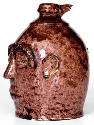 Outstanding Redware Pottery Face Jug, Ontario, circa 1880