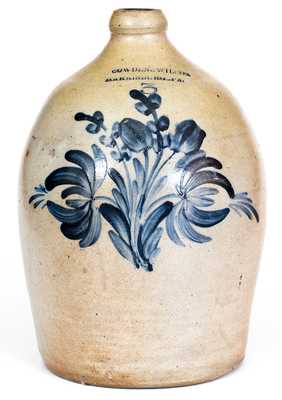COWDEN & WILCOX / HARRISBURG, PA Stoneware Jug w/ Elaborate Floral Decoration