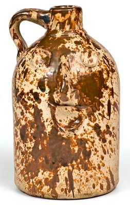 Unusual Stoneware Face Jug w/ Spattered Decoration, Midwestern origin