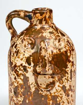 Unusual Stoneware Face Jug w/ Spattered Decoration, Midwestern origin