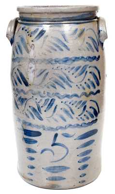 Exceptional  Shinnston, WV Stoneware Churn w/ Profuse Freehand Cobalt Decoration
