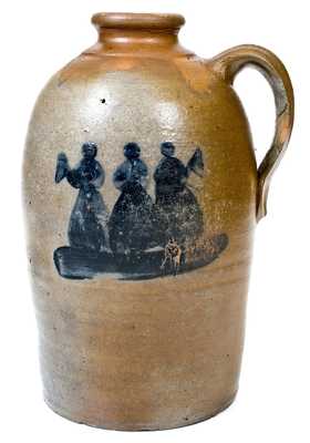 Very Rare One-Gallon Stoneware Jug w/ People Decoration, Morgantown, WV origin