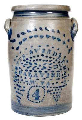 Exceptional Four-Gallon KNOTTS. SWINDLER & CO / PALATINE / W. VA Stoneware Jar w/ Profuse Decoration