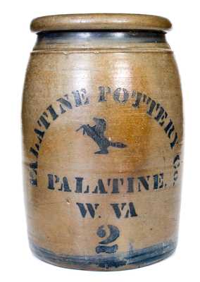 PALATINE POTTTERY Co. / PALATINE, / W. VA Stoneware Jar w/ Stenciled Cobalt Horse Motif