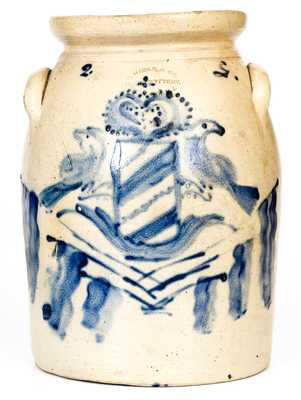 Rare C. Haidle / Union Pottery / Newark, NJ Stoneware Jar w/ Elaborate Birds, Crown and Flags Scene