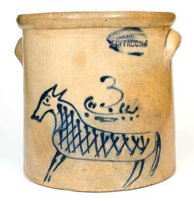 Extremely Rare C.W. BRAUN / BUFFALO, N.Y Stoneware Crock w/ Cobalt Horse Decoration