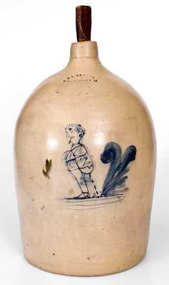 Very Rare E.L. FARRAR / IBERVILLE, P.Q. Stoneware Jug w/ Incised Figural Decoration