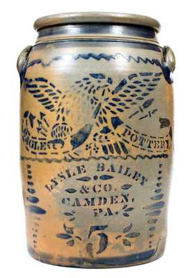 Very Fine CAMDEN, PA Western PA Stoneware Advertising Jar w/ Bold Stenciled Eagle Decoration