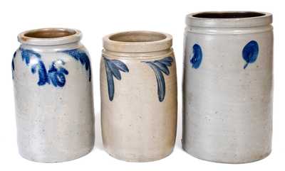 Three Cobalt-Decorated Stoneware Jars, Mid-Atlantic origin, circa 1875.