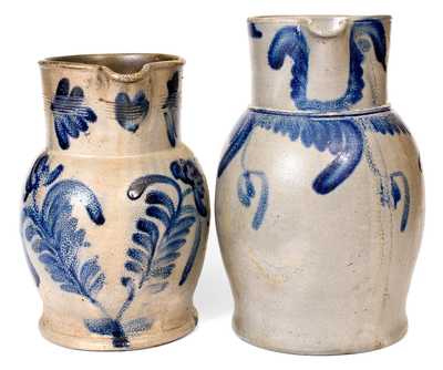 Two Cobalt-Decorated Stoneware Pitchers, Mid-Atlantic origin